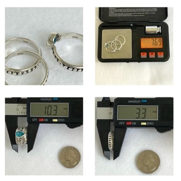 Sterling Silver 925 Teardrop Faceted Blue Glass Triple Band Ring Bali Size 6.5 - Picture 10 of 16